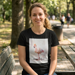 Elegant rosa flamingo stående i akvarell t shirt