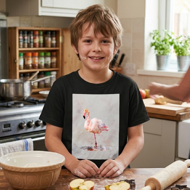 Elegant rosa flamingo stående i akvarell t shirt (Elegant Pink Flamingo standing in Watercolor. Boy Basic Black T-Shirt)