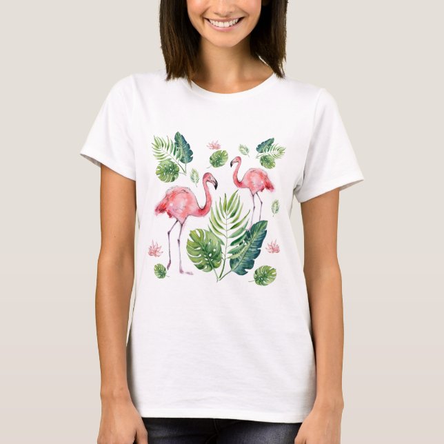 Elegant Rosa Flamingo Tropical Löv T Shirt (Framsida)