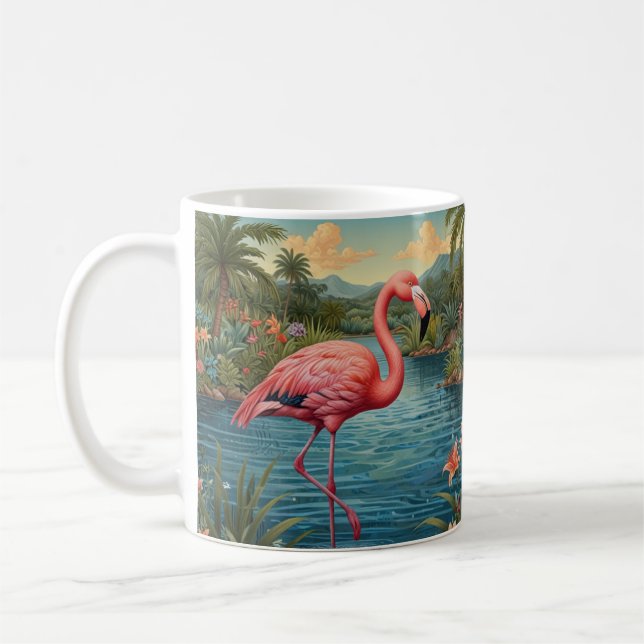 Elegant rosa flamingo tropiska paradise kaffemugg (Vänster)