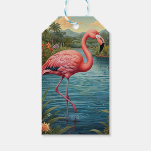 Elegant rosa flamingo tropiska paradise presentetikett