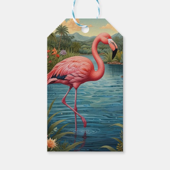 Elegant rosa flamingo tropiska paradise presentetikett (Framsidan)