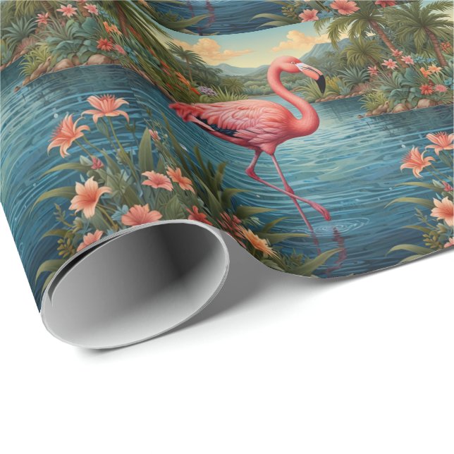Elegant rosa flamingo tropiska paradise presentpapper (Rullad Hörn)