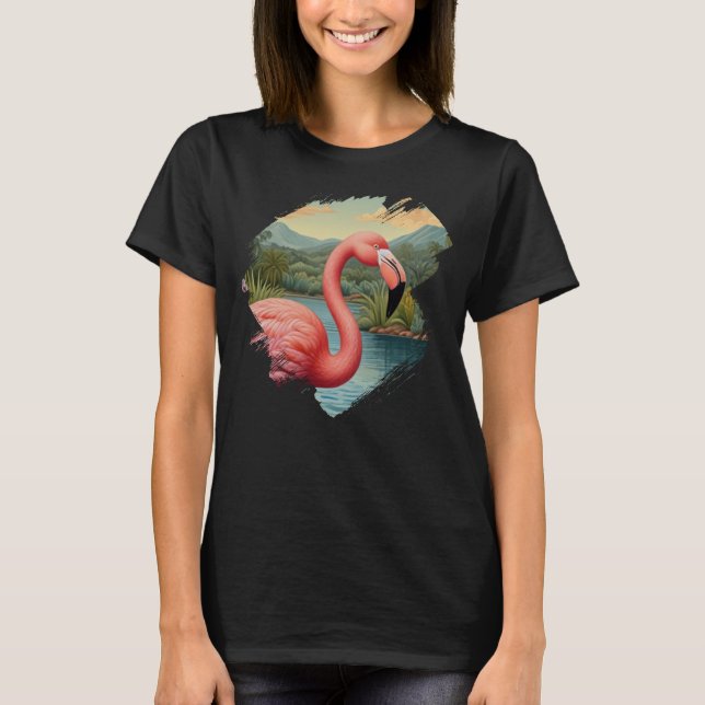 Elegant rosa flamingo tropiska paradise t shirt (Framsida)