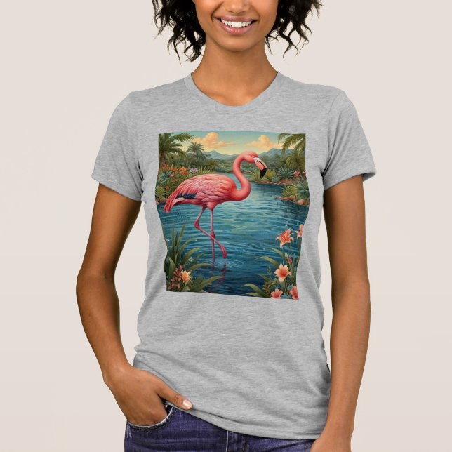 Elegant rosa flamingo tropiska paradise t shirt (Framsida)