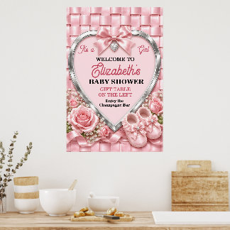 Elegant Rosa Flicka Baby Shower Poster