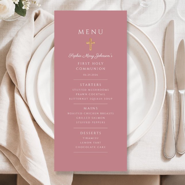 Elegant rosa flicka första nattvarden meny (Elegant Pink Girl First Communion Menu)