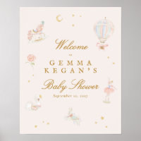 elegant rosa flicka sagobarn baby shower välkommen