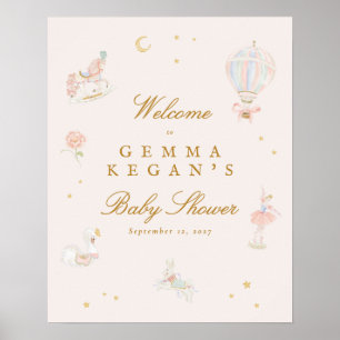 elegant rosa flicka sagobarn baby shower välkommen poster