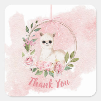 Elegant Rosa Flicka Watercolor Script Tack Fyrkantigt Klistermärke