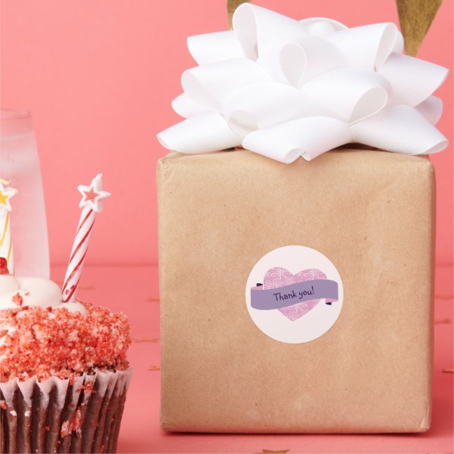 Elegant Rosa  FLOHjärtat Tack Runt Klistermärke (Fest)