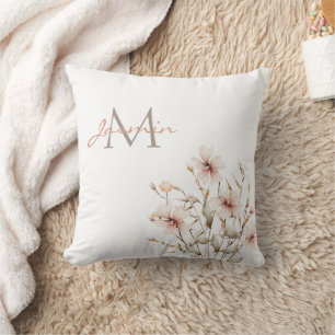 Elegant Rosa Floral Monogram Kudde