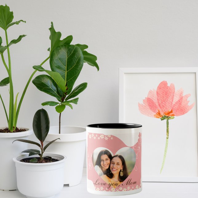 Elegant Rosa Flower Heart Shape Photo Mugg (Skapare uppladdad)