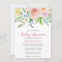 Elegant Rosa Flowers Blommigt Girl Baby Shower Inbjudningar