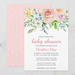 Elegant Rosa Flowers Blommigt Girl Baby Shower Inbjudningar