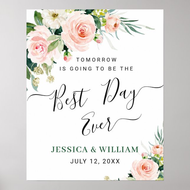 Elegant  Rosa Flowers Blommigt Rehearsal Dinner Poster (Framsidan)