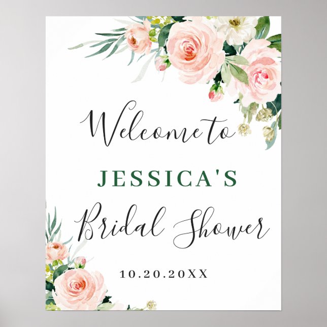 Elegant  Rosa Flowers Boho Möhippa Poster (Framsidan)
