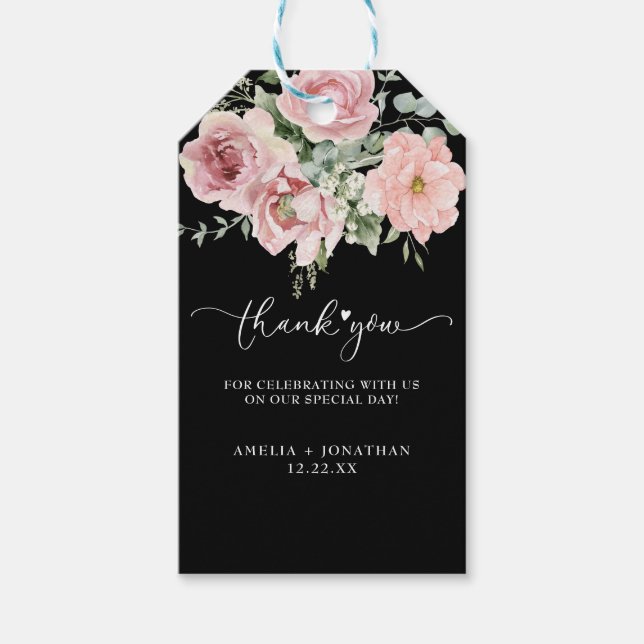 Elegant Rosa Flowers Bröllop Tack Favoriter Presentetikett (Framsidan)