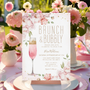 Elegant Rosa Flowers Brunch & Bubly Möhippa Inbjudningar