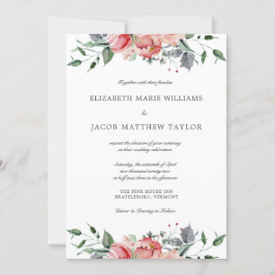 Elegant Rosa Flowers & Calligraphy Bröllop Inbjudningar