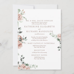 Elegant Rosa Flowers Eucalyptus 2 Venue Bröllop Inbjudningar