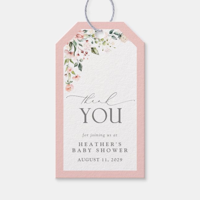 Elegant Rosa Flowers Garden Baby Shower Tack Presentetikett (Framsidan)
