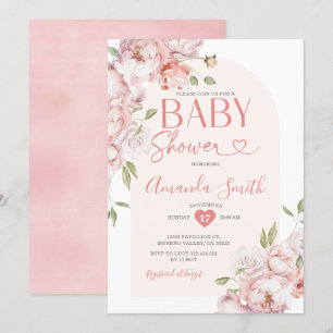 Elegant Rosa Flowers Girl Baby Shower Greenery Inbjudningar