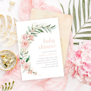 Elegant Rosa Flowers & Greenery Baby Shower Inbjudningar