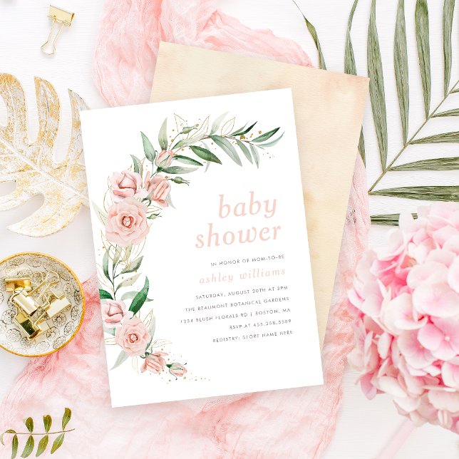 Elegant  Rosa Flowers & Greenery Baby Shower Inbjudningar (Skapare uppladdad)