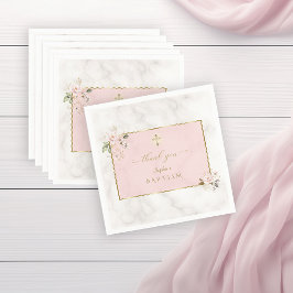 Elegant Rosa Flowers Guld Baptism Pappersservett