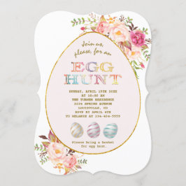 Elegant Rosa  Flowers Guld Egg Hunt Påsk Inbjudningar
