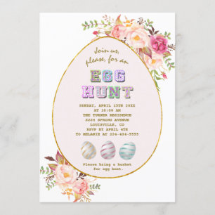Elegant Rosa  Flowers Guld Egg Hunt Påsk Inbjudningar