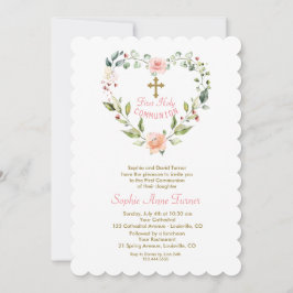 Elegant Rosa Flowers Guld First Heliga Communion I Inbjudningar