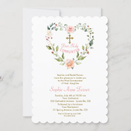 Elegant Rosa Flowers Guld First Heliga Communion I Inbjudningar