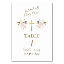 Elegant Rosa Flowers Guld Kor Girl Girl Baptism Bordsnummer
