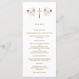 Elegant Rosa Flowers Guld Kor Girl Girl Baptism Meny