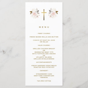 Elegant Rosa Flowers Guld Kor Girl Girl Baptism Meny