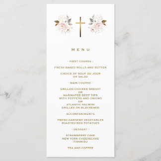 Elegant Rosa Flowers Guld Kor Girl Girl Baptism Meny