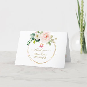 Elegant Rosa Flowers Guld Photo Bat mitzvah Tack Kort
