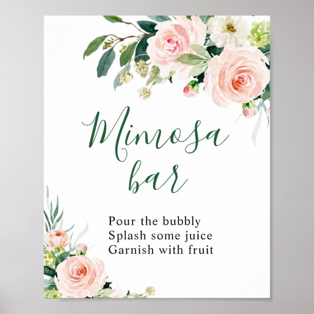Elegant  Rosa Flowers Mimosa Pub Bröllop Sign Poster (Framsidan)