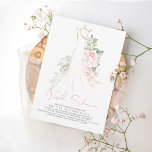 Elegant Rosa Flowers och Grey Möhippa Inbjudningar<br><div class="desc">Mjuka rosa blommor och bröllop-klänning inbjudningskort för möhippa</div>