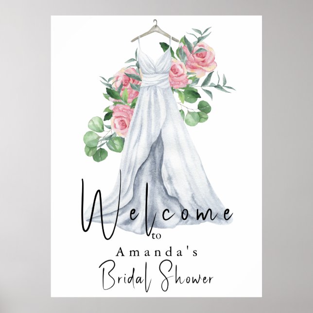 Elegant Rosa Flowers och Grey Möhippa Poster (Framsidan)