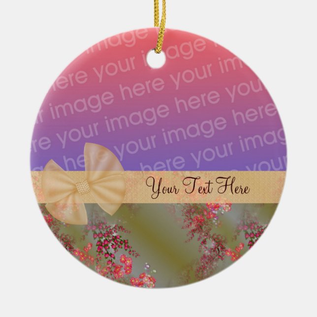 Elegant Rosa Flowers Ribbon Photo Ornament (Framsidan)