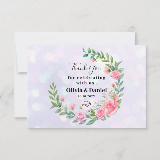 Elegant  Rosa Flowers Tack Bröllop (Framsida)