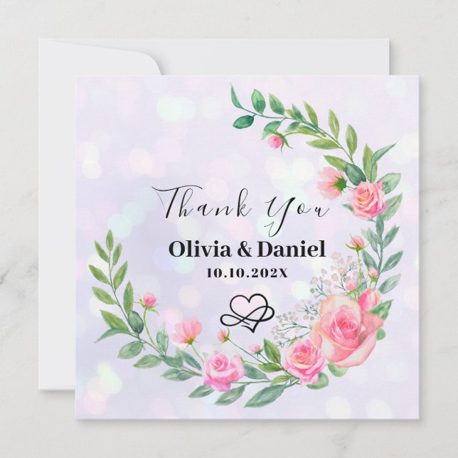Elegant  Rosa Flowers Tack Bröllop Kort (Framsida)