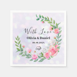 Elegant Rosa Flowers Tack Bröllop Pappersservett