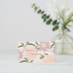 Elegant Rosa Flowers Watercolor Boho Blommigt Visitkort