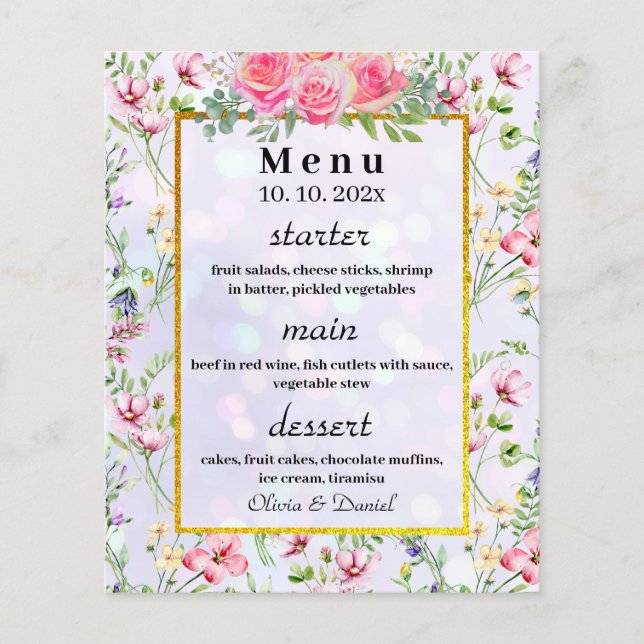 Elegant  Rosa Flowers Watercolor Bröllop (Framsida)