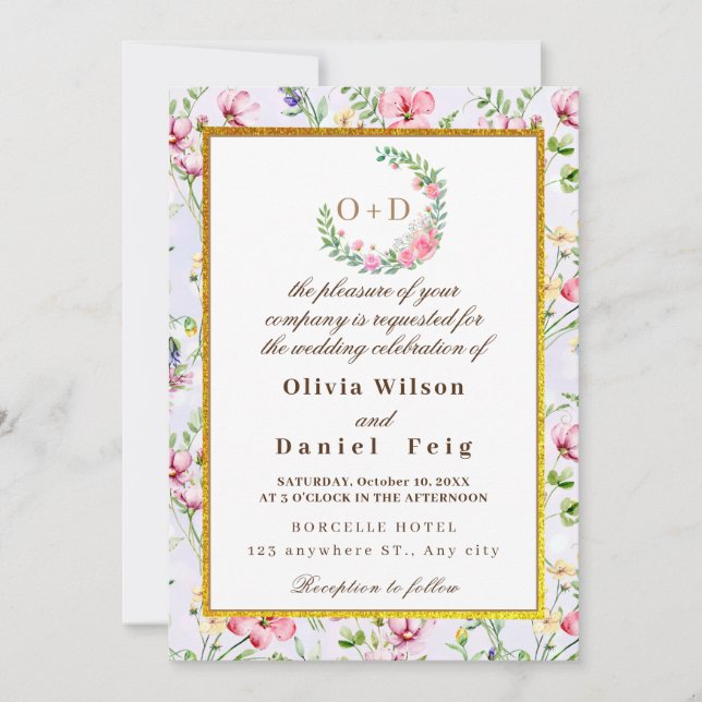 Elegant  Rosa Flowers Watercolor Bröllop Inbjudningar (Framsida)