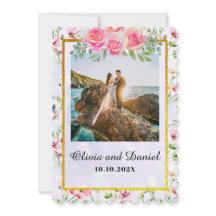 Elegant Rosa Flowers Watercolor Bröllop